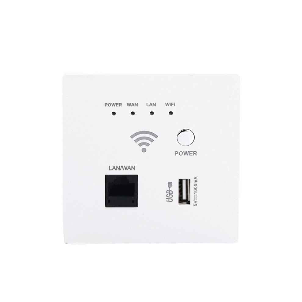 (White) 300Mbps Wall Embedded Router Wireless AP Panel Router System WiFi Repeater Extender USB Charging Socket for Home Use