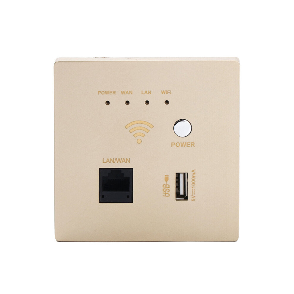 (Gold) 300Mbps Wall Embedded Router Wireless AP Panel Router System WiFi Repeater Extender USB Charging Socket for Home Use