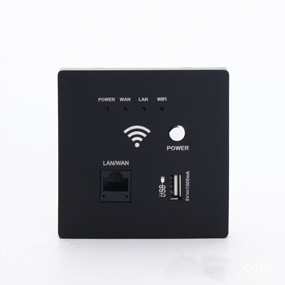 (Black) 300Mbps Wall Embedded Router Wireless AP Panel Router System WiFi Repeater Extender USB Charging Socket for Home Use