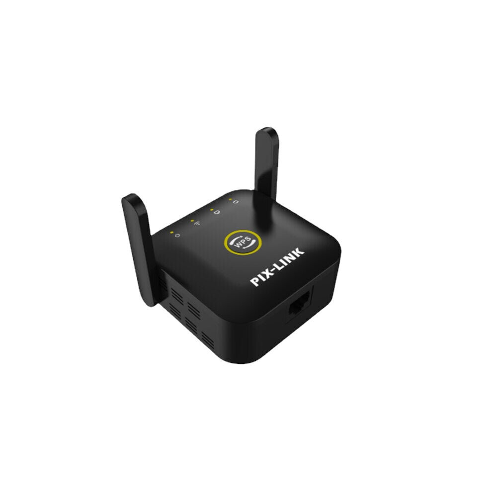 (Black, US Plug) 300M WiFi Repeater Wireless WiFi Extender WiFi Signal Expand 2 Antennas 2.4GHz with Ethernet Port WPS