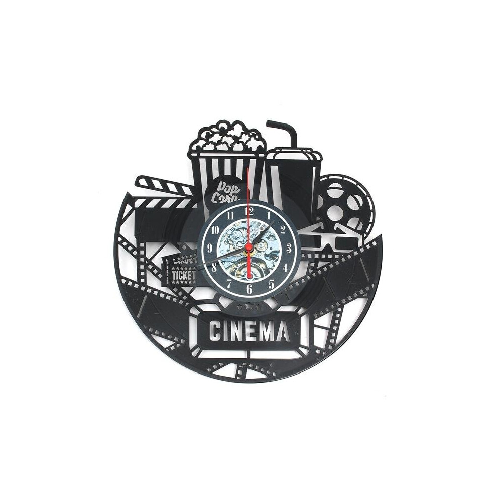 12" 12 Inch 3D Black Popcorn Wall Clock Theater Movie Cinema Snack Bar Clocks Home Decor