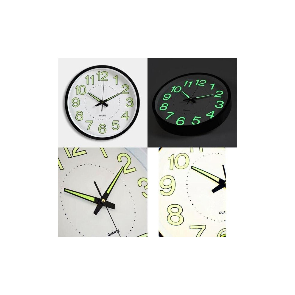 12" 12 Inch Luminous Wall Clock Glow In The Dark Silent Quartz Indoor/Outdoor Green Noctilucent