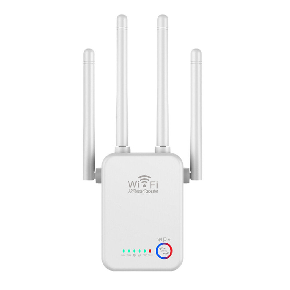 (White, EU Plug) 300M WiFi Repeater 2.4G 300Mbps Wireless Signal Booster Amplifier US/EU Plug Support WPS Router/AP/Repeater Mode with 4 External Antennas