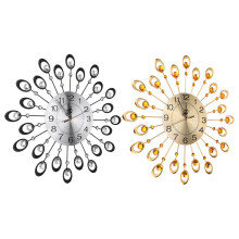 (Black) 21.3'' Luxury Peacock Estink Metal Diamonds Decorative Wall Clock Living Room