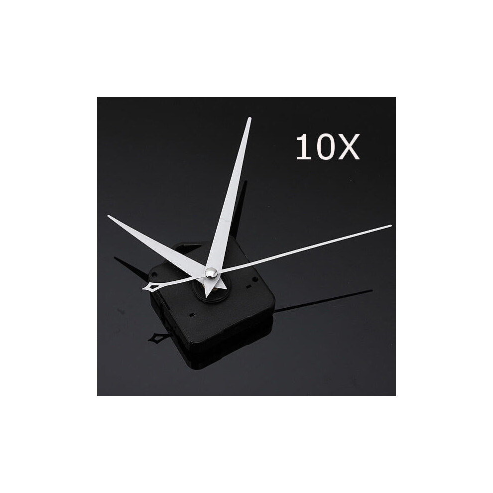 10Pcs DIY White Triangle Hands Quartz Black Wall Clock Movement Mechanism