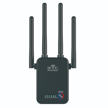 (Black, EU Plug) 300M WiFi Repeater 2.4G 300Mbps Wireless Signal Booster Amplifier US/EU Plug Support WPS Router/AP/Repeater Mode with 4 External Antennas