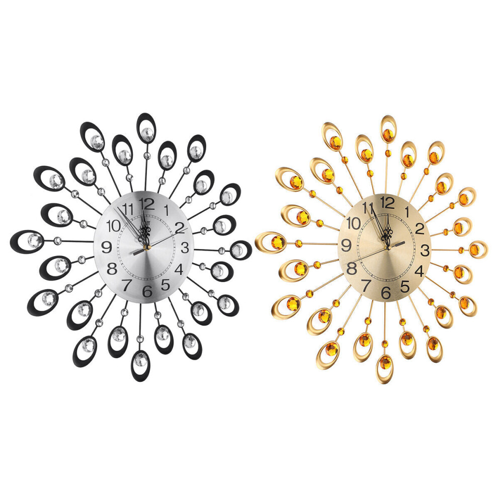(Gold) 21.3'' Luxury Peacock Estink Metal Diamonds Decorative Wall Clock Living Room