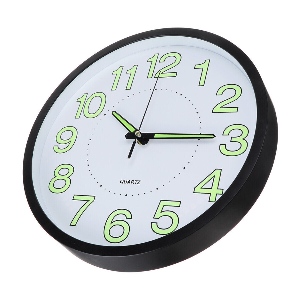 (Black) 12'' Luminous Wall Clock Glow In The Dark Silent Quartz Indoor Outdoor Home