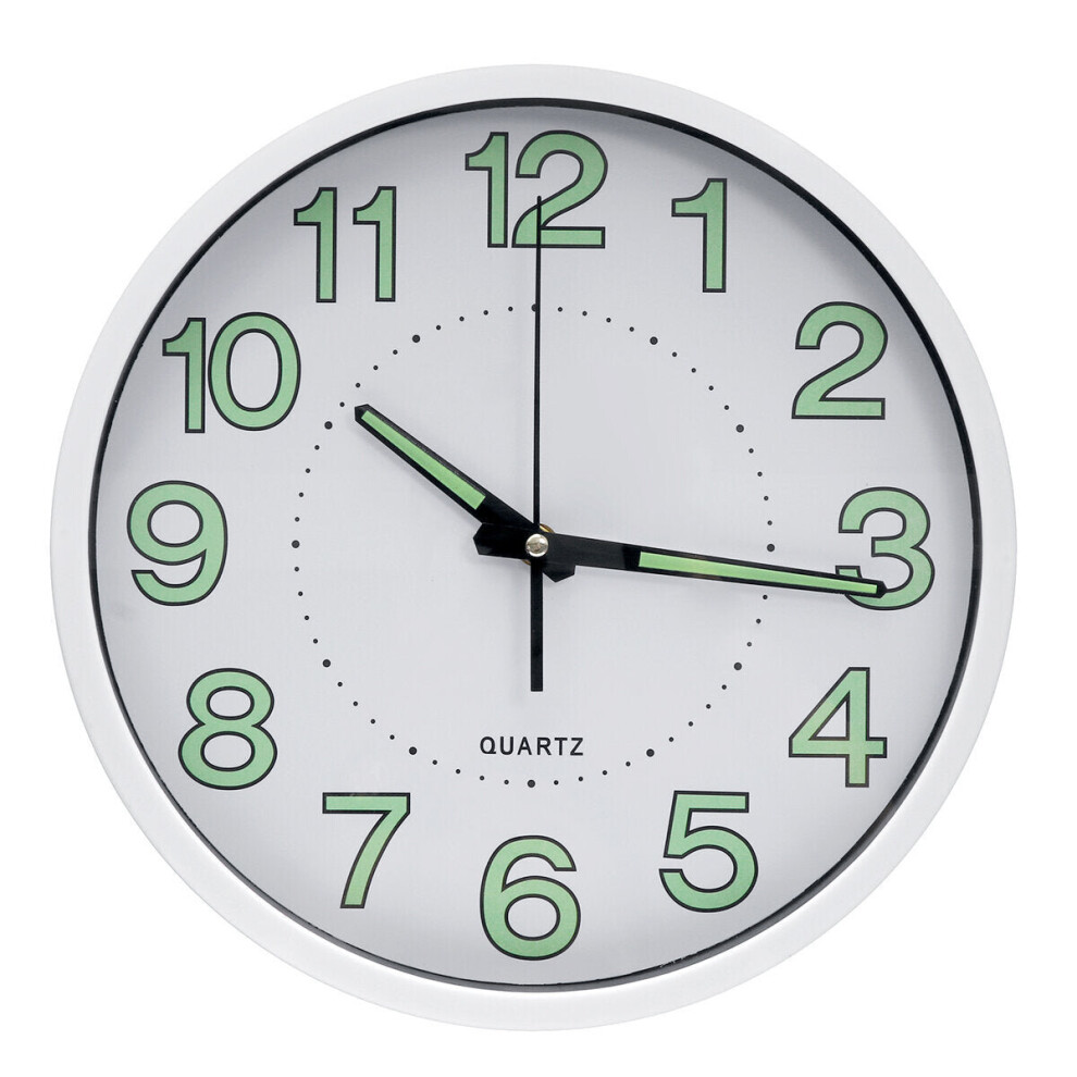 (White) 12inch Wall Clock Silent Quartz Luminous Wall Night Clocks Black/White