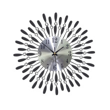 (Black glass) 38 * 38CM Geometric Diamond-inlaid Iron Wall Clock Wall Clock without Battery