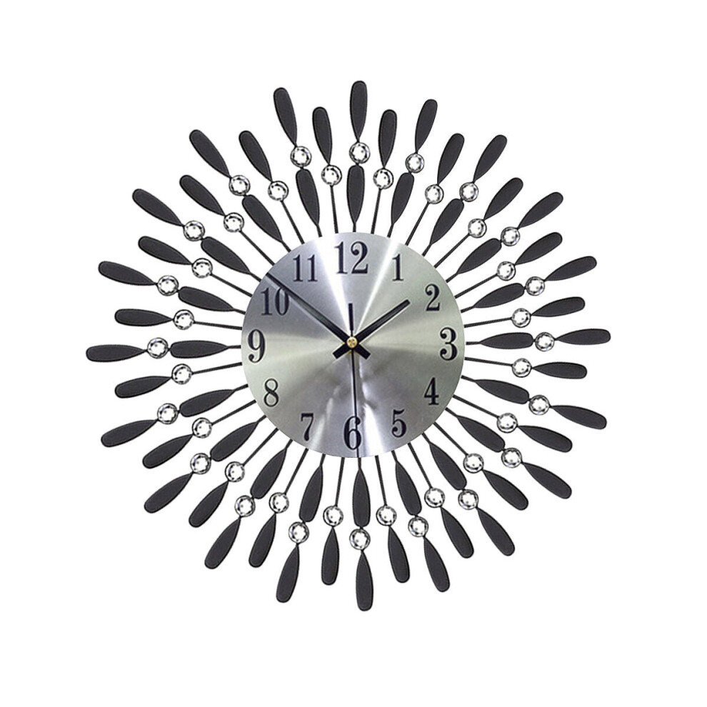 (Black glass) 38 * 38CM Geometric Diamond-inlaid Iron Wall Clock Wall Clock without Battery