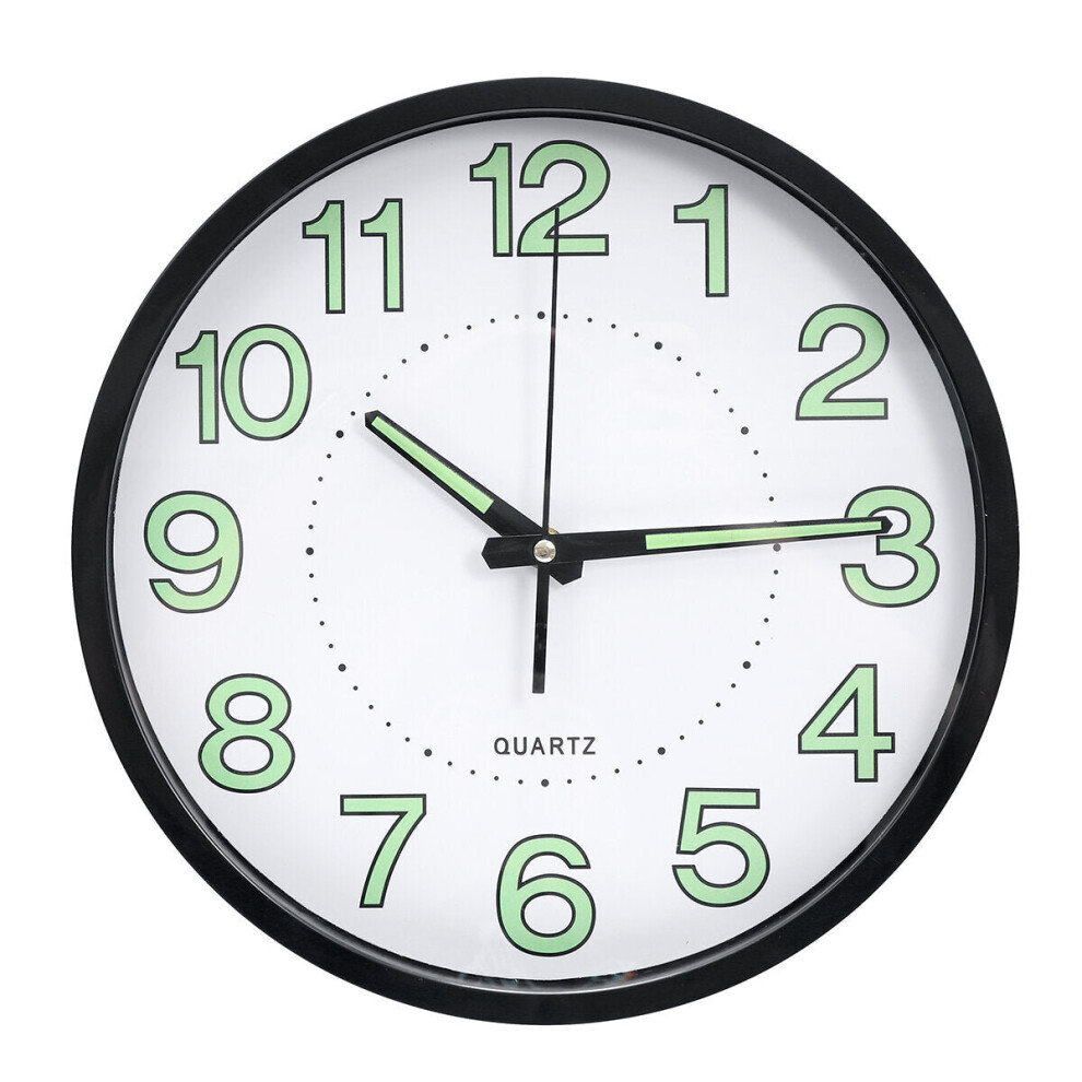 (Black) 12inch Wall Clock Silent Quartz Luminous Wall Night Clocks Black/White