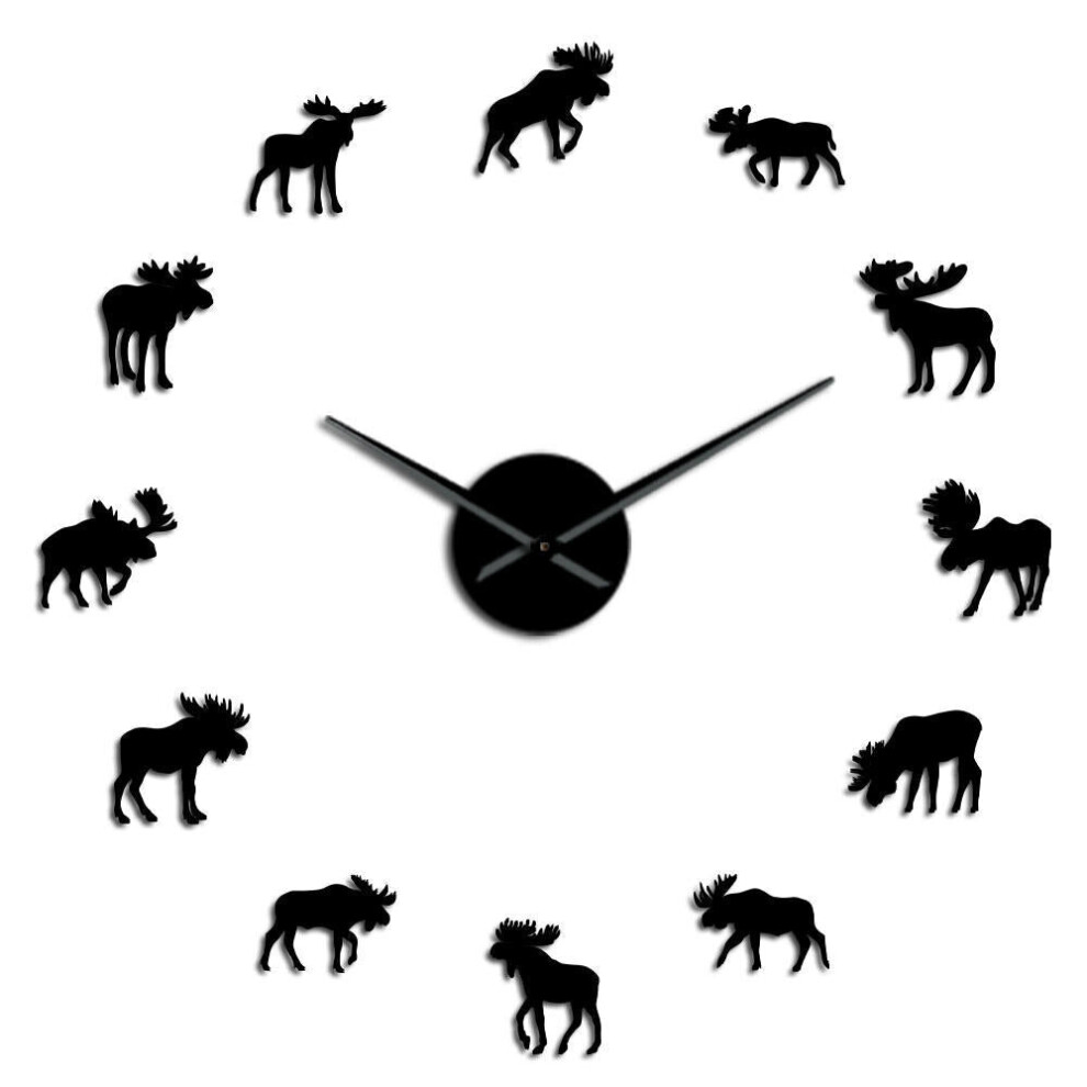 (Black) 47 Inch Wildlife Moose DIY Giant Wall Clock Moose Silhouette Decorative Frameless Wall Watch Modern Nature Animal Wall Art Hunting Clock