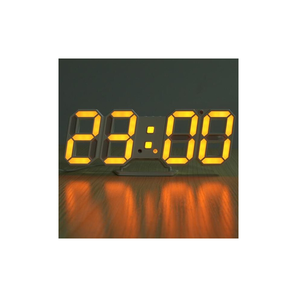 (Orange Red) 3D LED Digital Wall Clock Alarm Clock USB Stereo Clock Built-In Automatic Light Sensor
