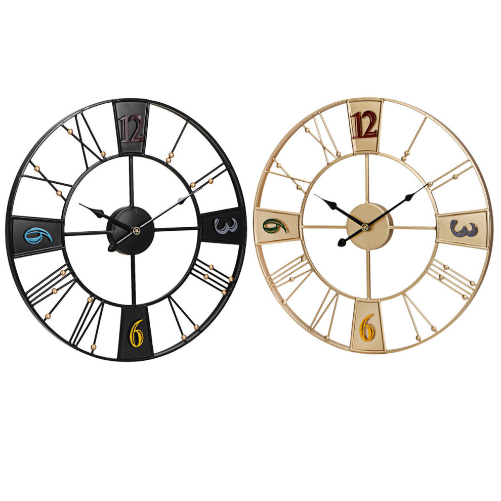 (60Black) 50/60 CM Roman Iron Bead Black/Silver/Gold Digital Wall Clock without Battery