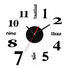 (Black 50-60 cm) 50-60CM/100-120CM 3D Vintage DIY Silent Mirror Wall Clock For Home Art Decor