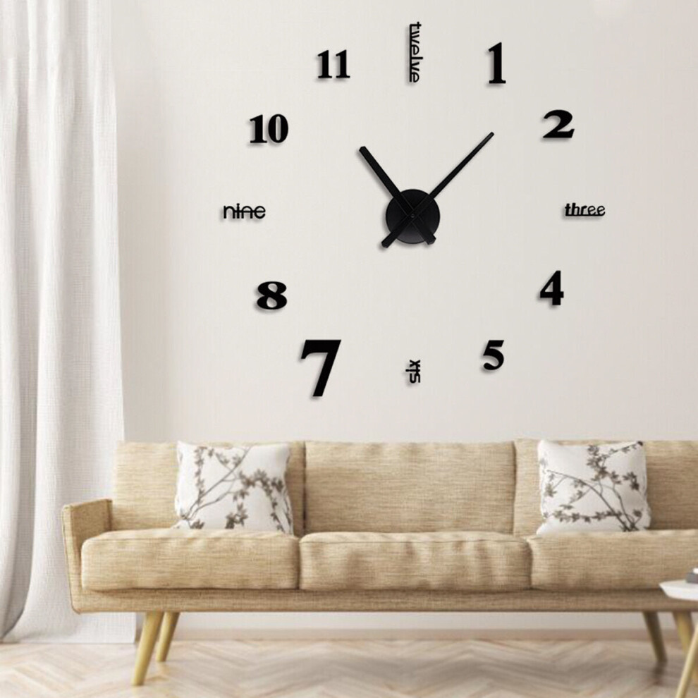 (Black, 27Inch) 27/37/47Inch Black/White DIY Wall Clock Silent Quartz Wall Night Clocks
