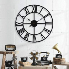 (40cm) 40cm/50cm Black European Creative Wall Clock Vintage Decorative Wrought Iron Roman Wall Clock Silent Clock