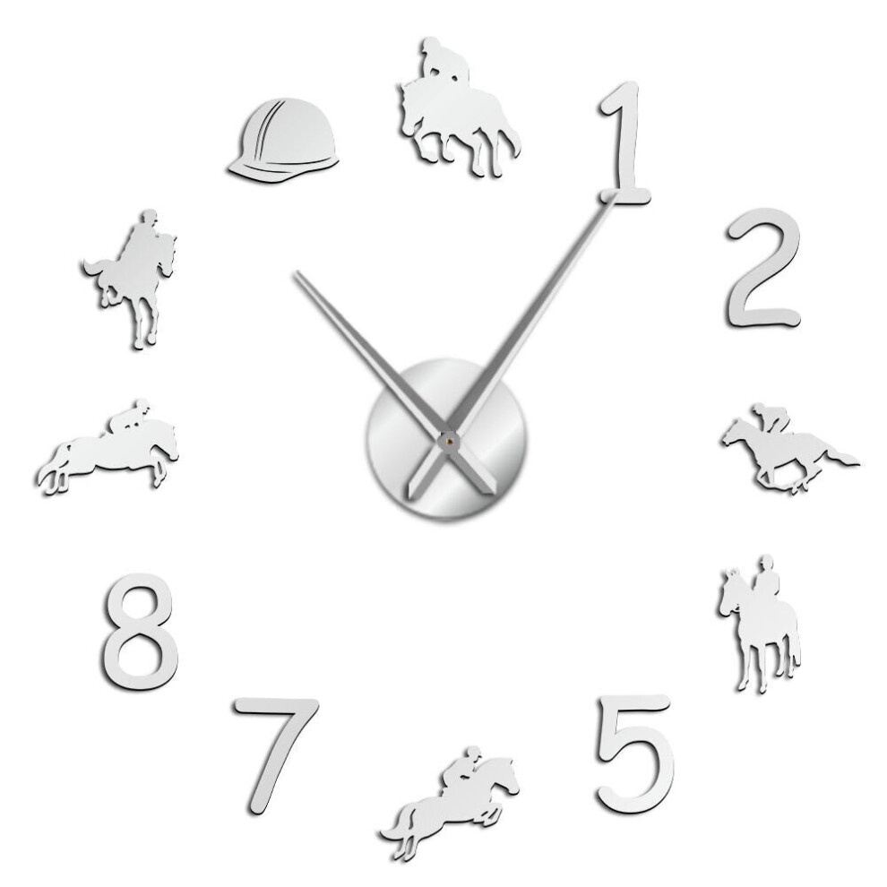 (Silver) 47 Inch Wall Clock Farmhouse Home Decor Cowboys Modern Design Giant Wall Clock Rodeo Horse Riding DIY Wall Watch