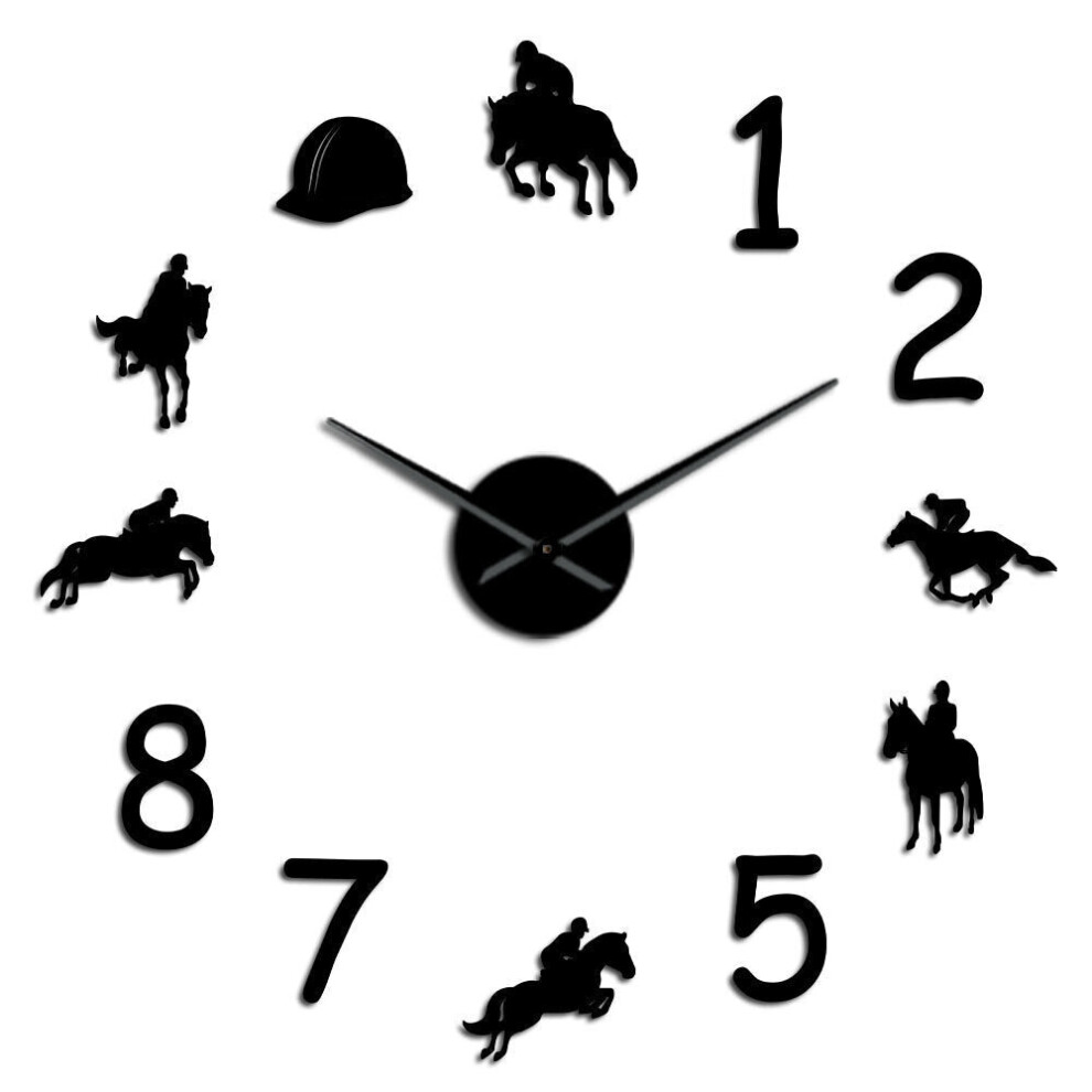 (Black) 47 Inch Wall Clock Farmhouse Home Decor Cowboys Modern Design Giant Wall Clock Rodeo Horse Riding DIY Wall Watch