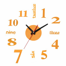 (Gold 50-60 cm) 50-60CM/100-120CM 3D Vintage DIY Silent Mirror Wall Clock For Home Art Decor