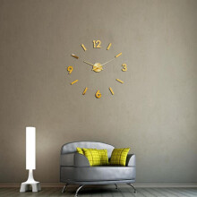 (Gold) 3D Wall Clock Modern Large Home Decor Sticker Frameless Black Mirror