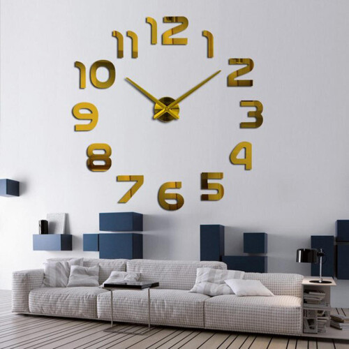 (Silver) 3D Frameless Wall Clock Modern Mute Large Mirror Surface DIY Room Home Office Decorations 2