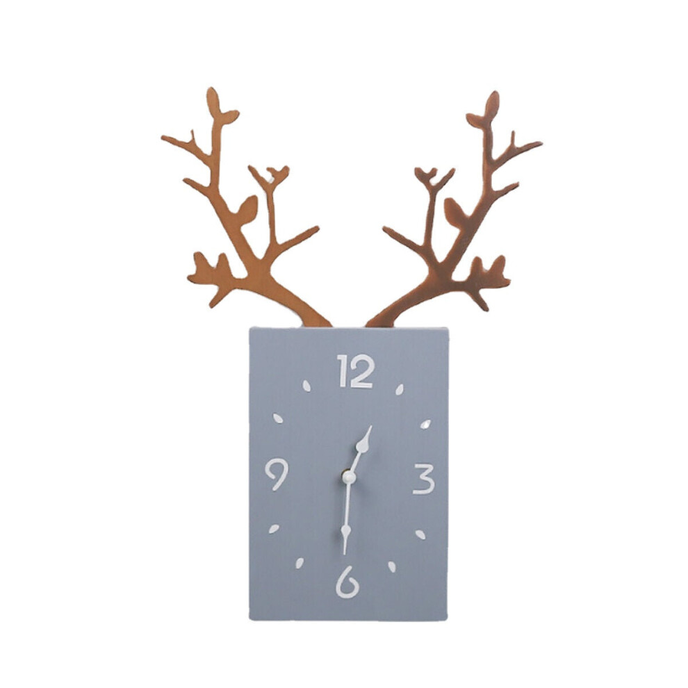 (Grey) 50 x 35cm Simple Wooden Antler Wall Clock Roman Numerals Wall Home Office Decor