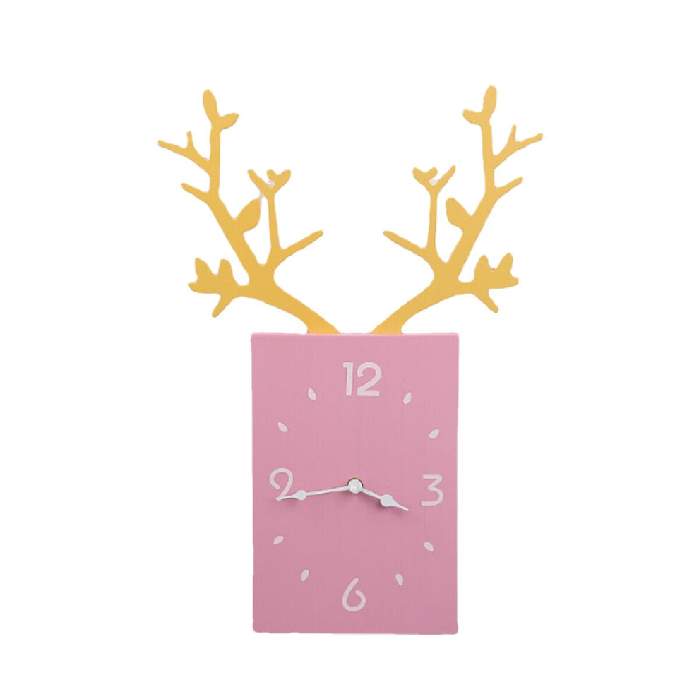 (Pink) 50 x 35cm Simple Wooden Antler Wall Clock Roman Numerals Wall Home Office Decor