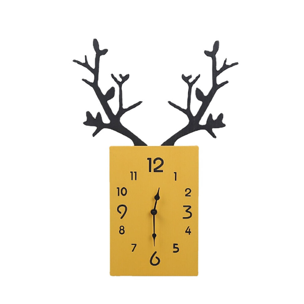 (Yellow) 50 x 35cm Simple Wooden Antler Wall Clock Roman Numerals Wall Home Office Decor