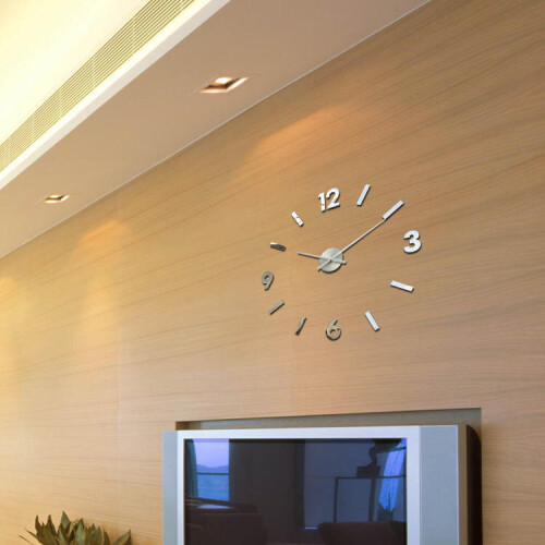 (Silver) 3D Wall Clock Modern Large Home Decor Sticker Frameless Black Mirror 2