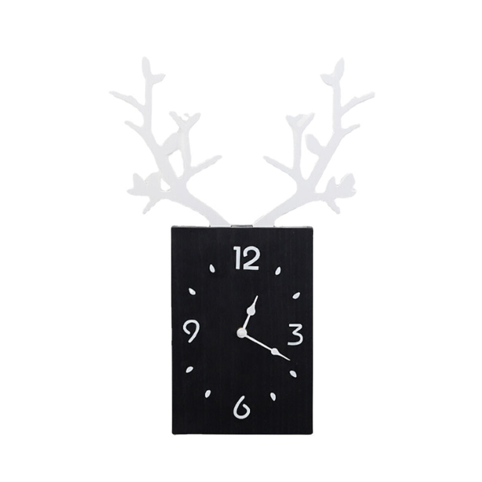 (Black) 50 x 35cm Simple Wooden Antler Wall Clock Roman Numerals Wall Home Office Decor