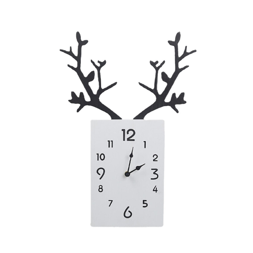 (White) 50 x 35cm Simple Wooden Antler Wall Clock Roman Numerals Wall Home Office Decor