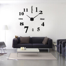 (Black) 3D Modern Wall Clock Mirror Sticker Unique Big Number Watch Acrylic Number Wall Clock for Home Decoration