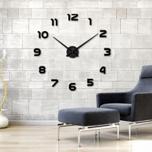 (Black) 3D Frameless Wall Clock Modern Mute Large Mirror Surface DIY Room Home Office Decorations