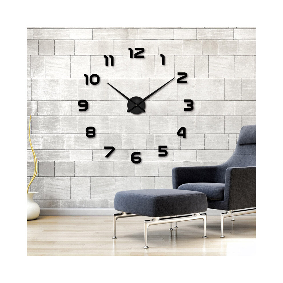 (Black) 3D Frameless Wall Clock Modern Mute Large Mirror Surface DIY Room Home Office Decorations