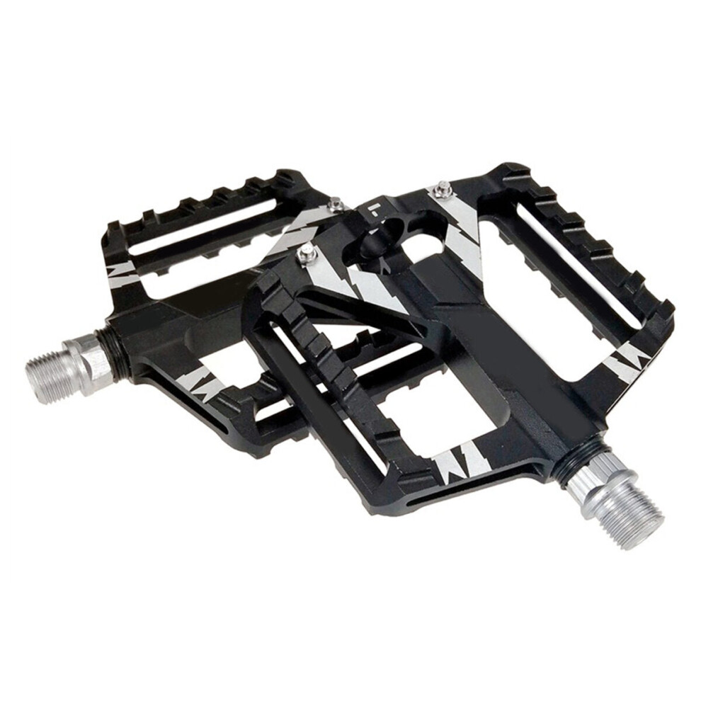 (Black) 2Pcs Mountain Road Bike Aluminum Alloy MTB Pedals Flat Platform Bicycle Pedal