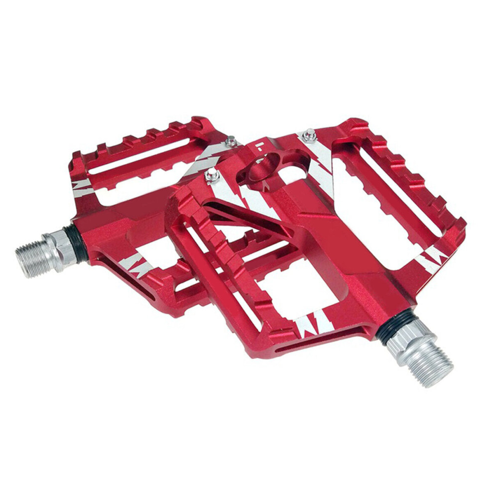 (Red) 2Pcs Mountain Road Bike Aluminum Alloy MTB Pedals Flat Platform Bicycle Pedal