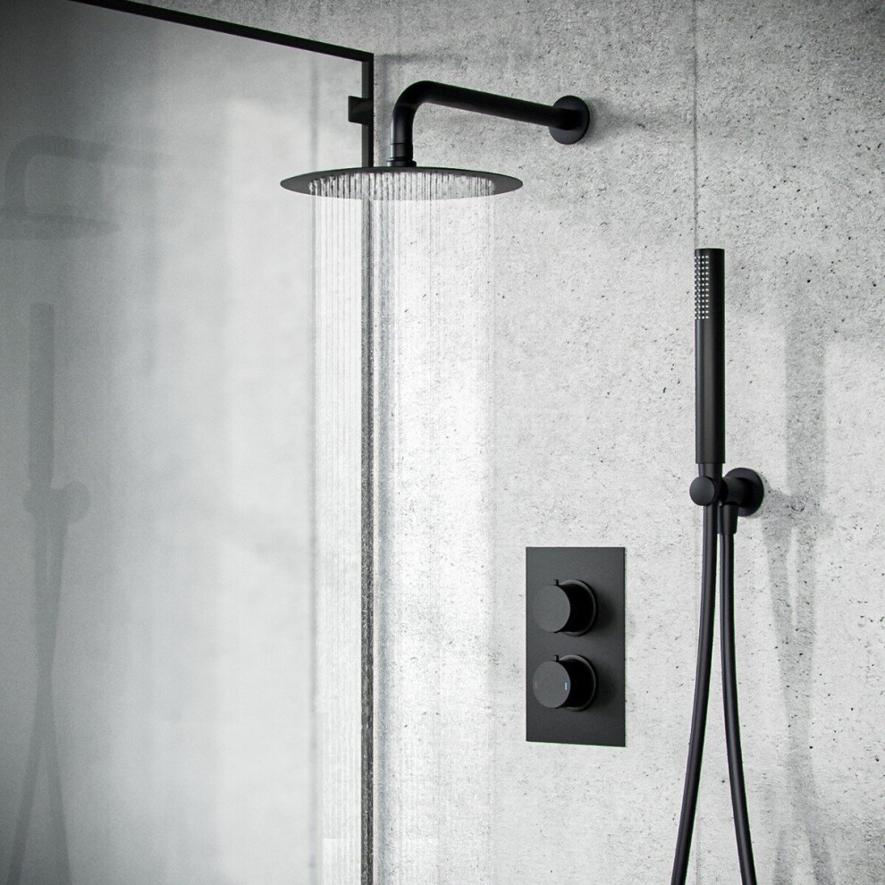 Voilet 2 Dial 2 Way Round Concealed Thermostatic Mixer Valve, Shower Head & Handset Matte Black