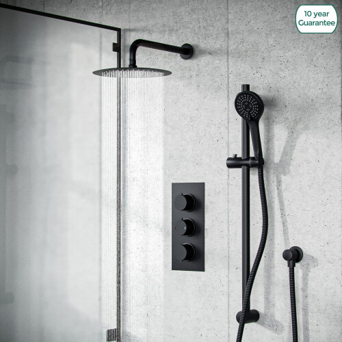 NES Home 2-Way Overhead Rainfall Shower and Matte Black Raiser Rail with Handset Set