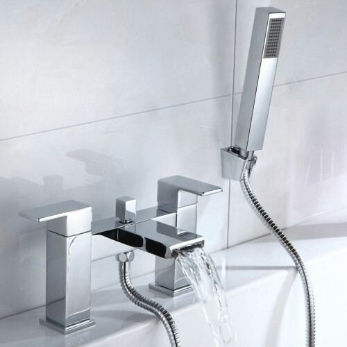NES Home Gemini Waterfall Bathroom Tap Bath Shower Mixer Chrome Modern Design Solid Brass