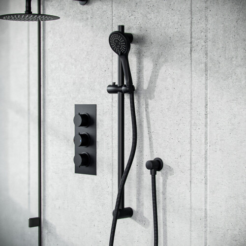 NES Home 2-Way Overhead Rainfall Shower and Matte Black Raiser Rail with Handset Set 1