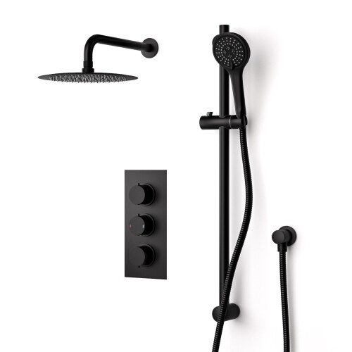 NES Home 2-Way Overhead Rainfall Shower and Matte Black Raiser Rail with Handset Set 2
