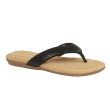 (UK 4 / EU 37, Black) Women Toe Post Sandals Flat Diamante Flip Flop