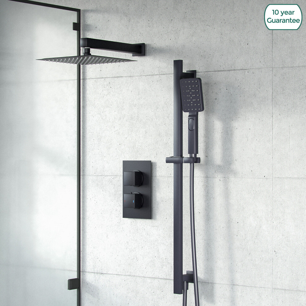 2-Way Concealed Square Thermostatic Shower Mixer Valve Set Matte Black | Temel