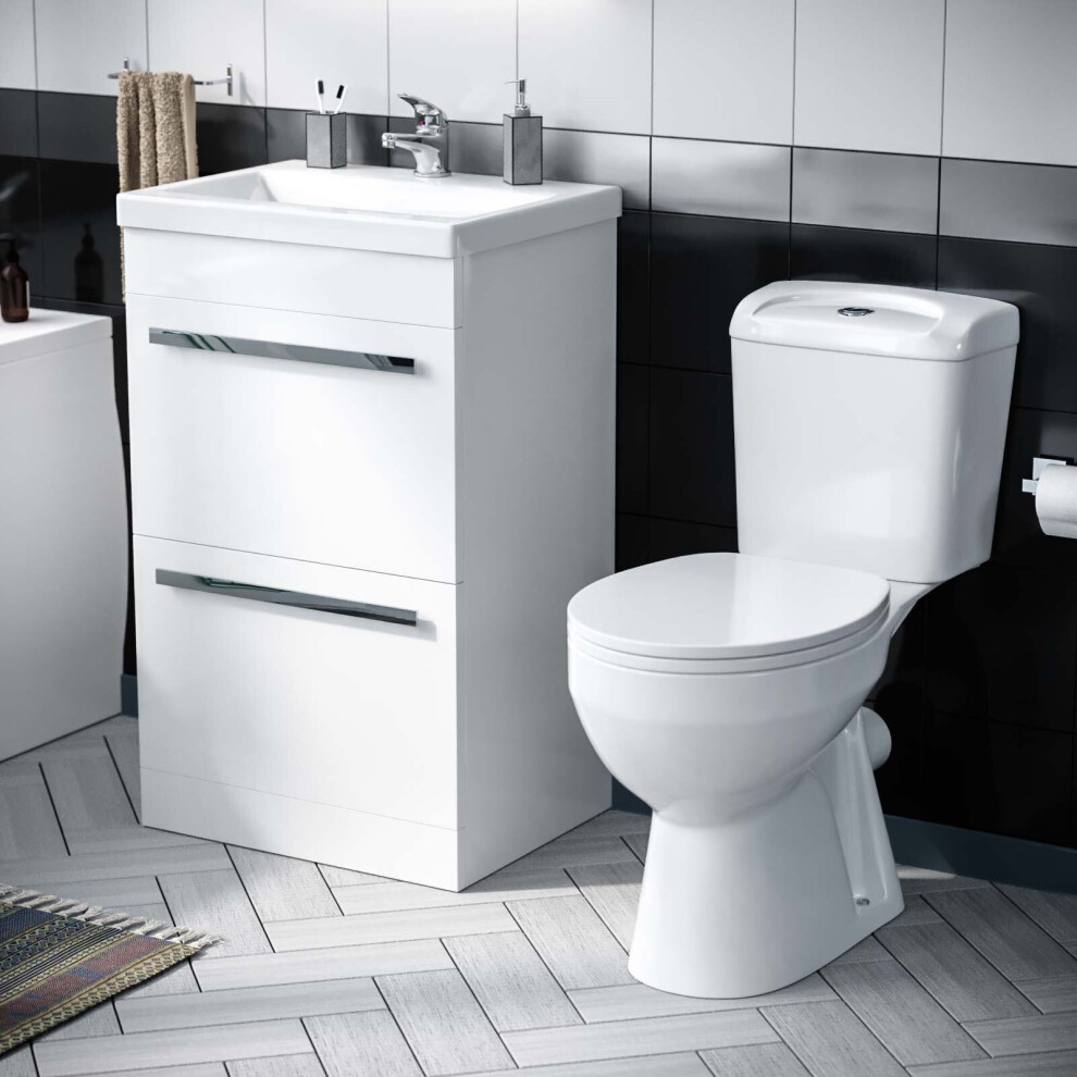 510 mm Basin 2 Drawer Vanity Cabinet & WC Toilet Pan 2-Piece Suite | Nanuya