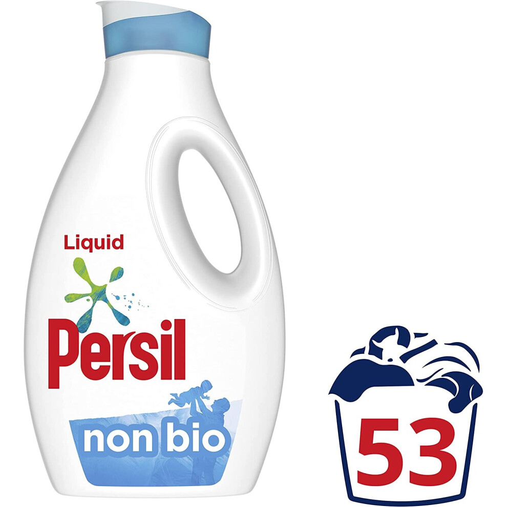 Persil Non Bio Laundry Washing Liquid Detergent 100% recyclable bottle tough on stains, gentle next to sensitive skin 53 wash 1.539 l