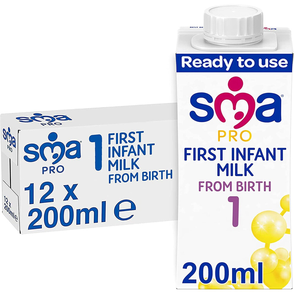 SMA PRO First Infant Baby Milk, From Birth,  Ready to Drink, Liquid Formula 200 ml (Pack of 12)