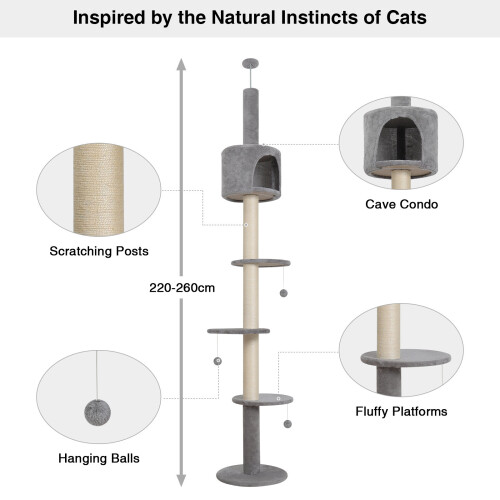 ELECWISH Floor to Ceiling Cat Tree Tower Climbing Activity Center w/Condo Grey 2