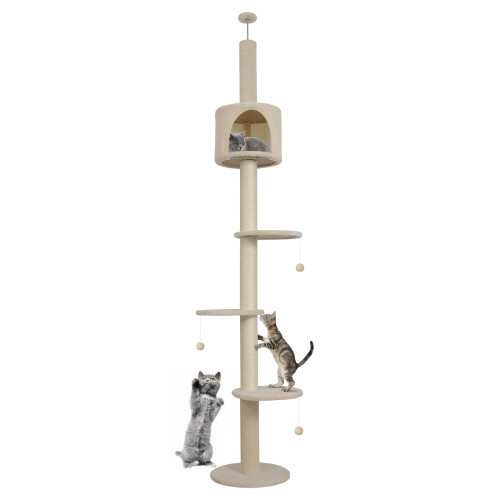 ELECWISH Floor to Ceiling Cat Tree Tower Climbing Activity Center w/Condo Beige 1
